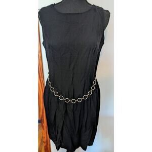 Vintage Women's Allison-Che 80s 90s Black Dress Size 10 Silver Belt Sleeveless